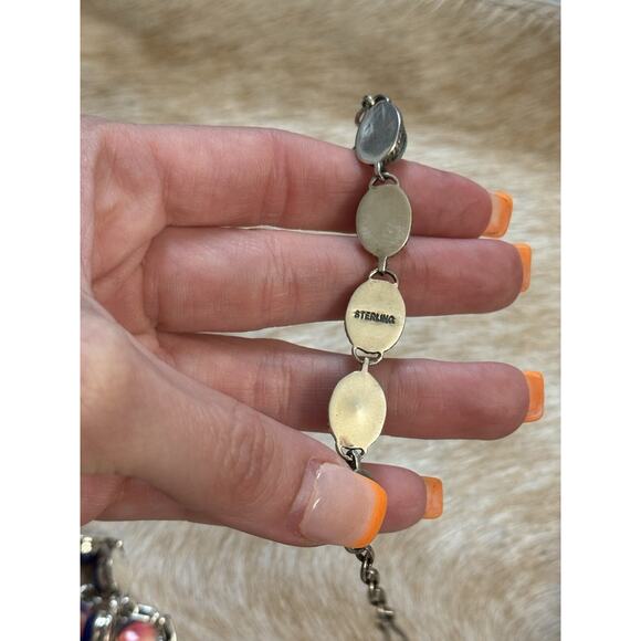 Native American SW Sterling Silver Multi-stone Blue Kingman Turquoise Bracelet - Picture 5 of 11